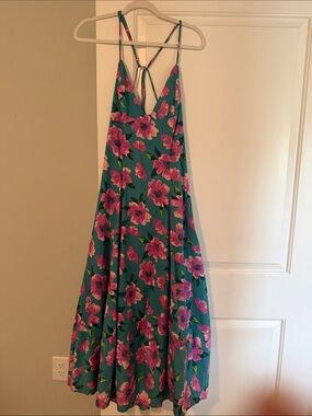 Free People- blue Floral Maxi Dress with Pink Blooms size Medium